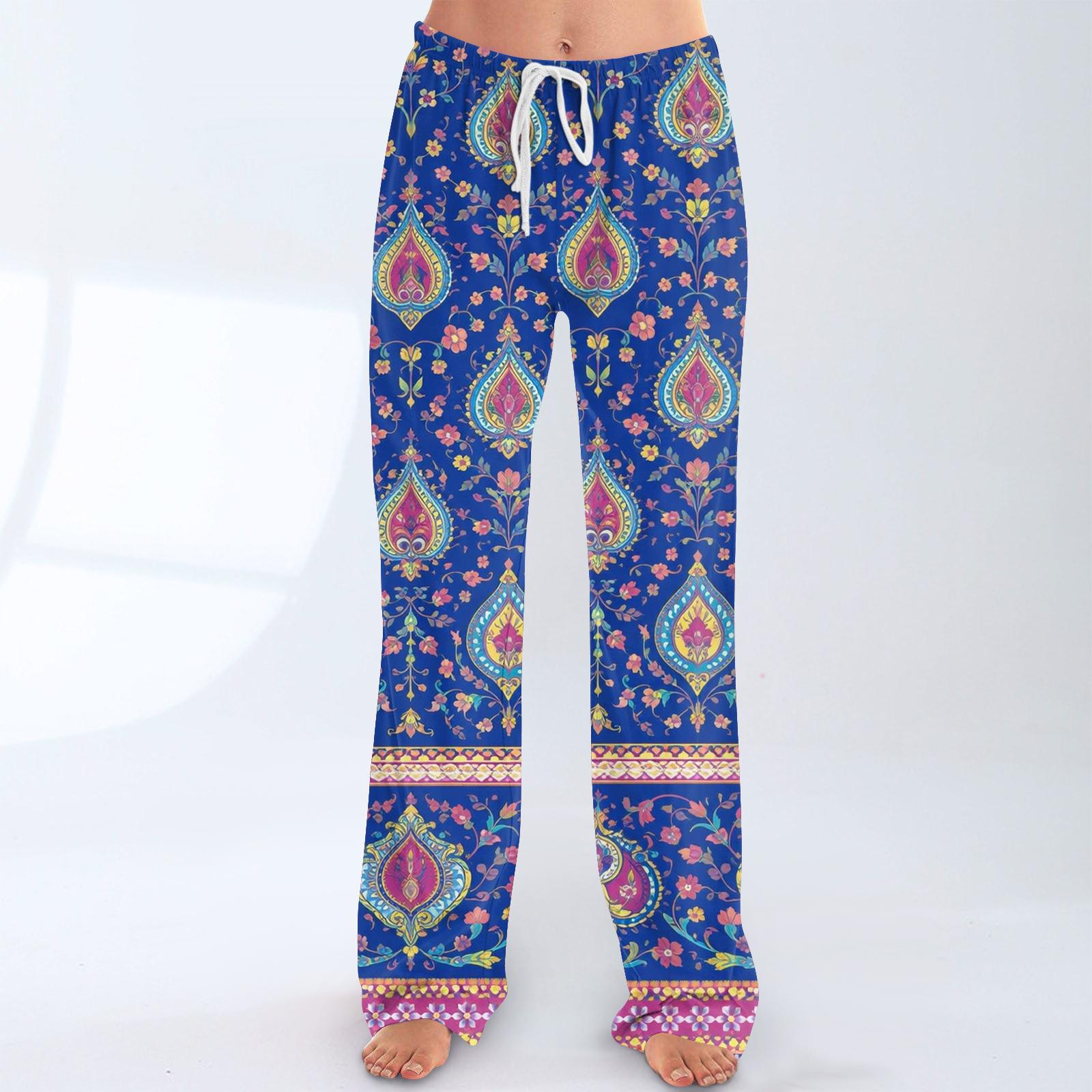 

Women s Fashion Loose-Fit Drawstring Elastic Waist Casual Printed Pants XL синій
