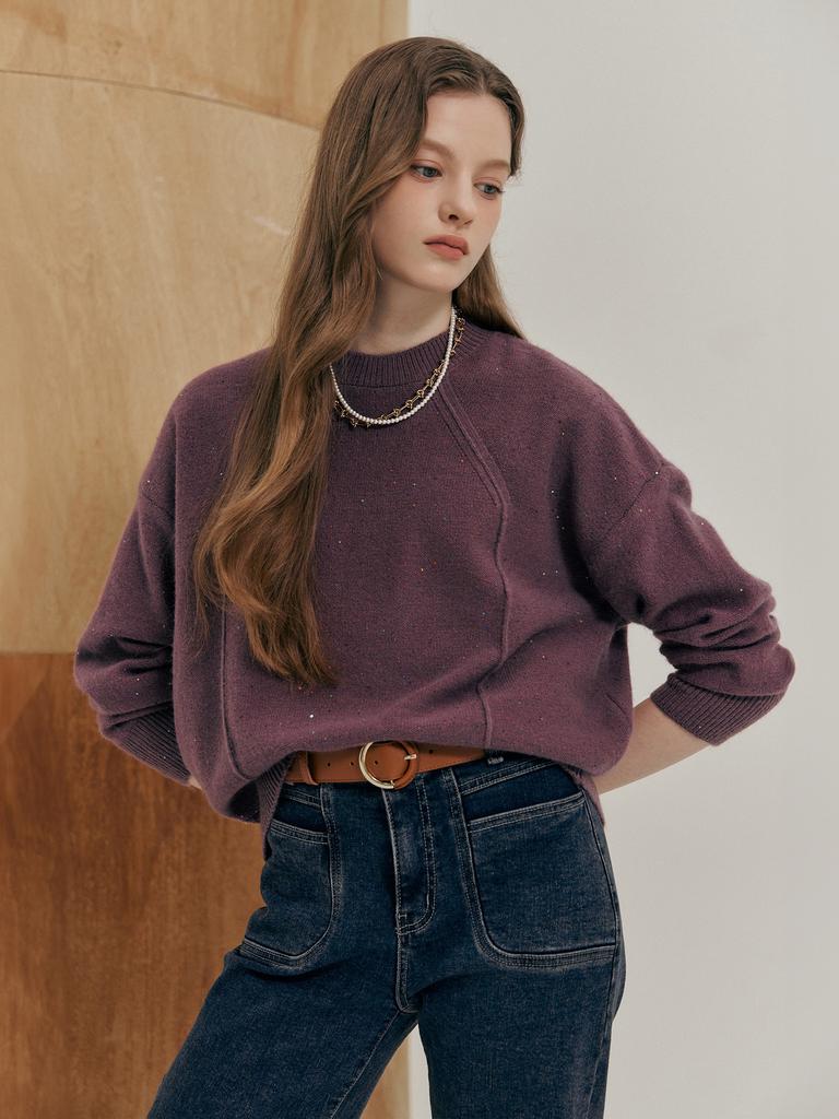 MAXZA Color Sequin Mix Raglan Round Neck Knit