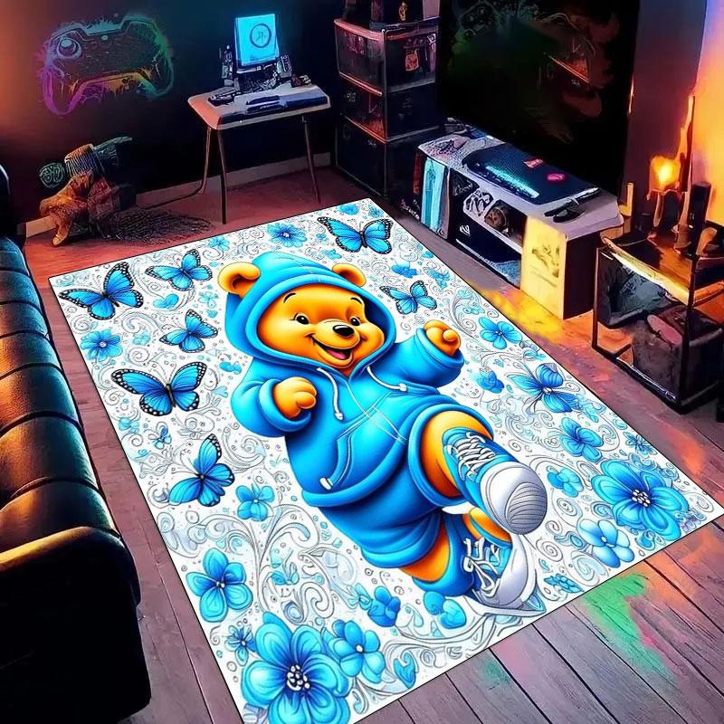 

Blue Winnie The Pooh Butterfly Pattern Rug - Non-slip Kitchen Mat, Outdoor Rug, Home and Bedroom Decor, Yoga Mat, Birthday Gift. 60x90cm
