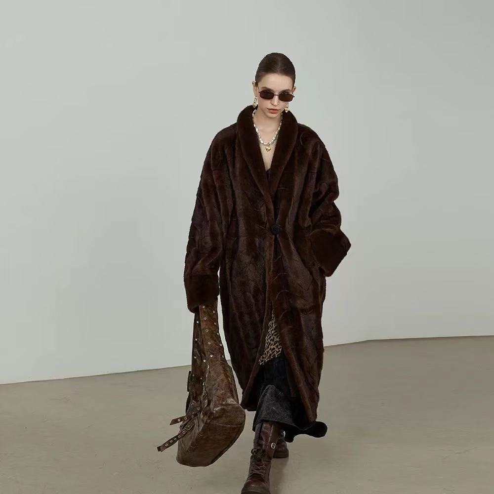 New thin medieval women's green fruit collar bat sleeve environmentally friendly fur mink coat imitation mink coat