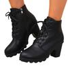Autumn and winter new European and American plus-size booties, high heels, round toe, lace-ups, thick-heeled Martin boots