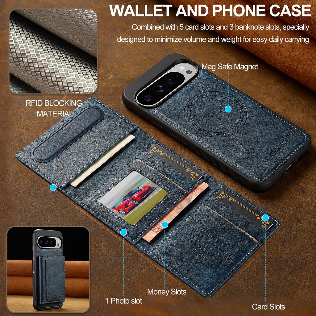 LC.IMEEKE L5 Dla Google Pixel 10 Pro XL Magnetyczne Etui na Telefon Skórzany Tylny Pokrowiec ze Zdejmowanym Uchwytem na Karty
