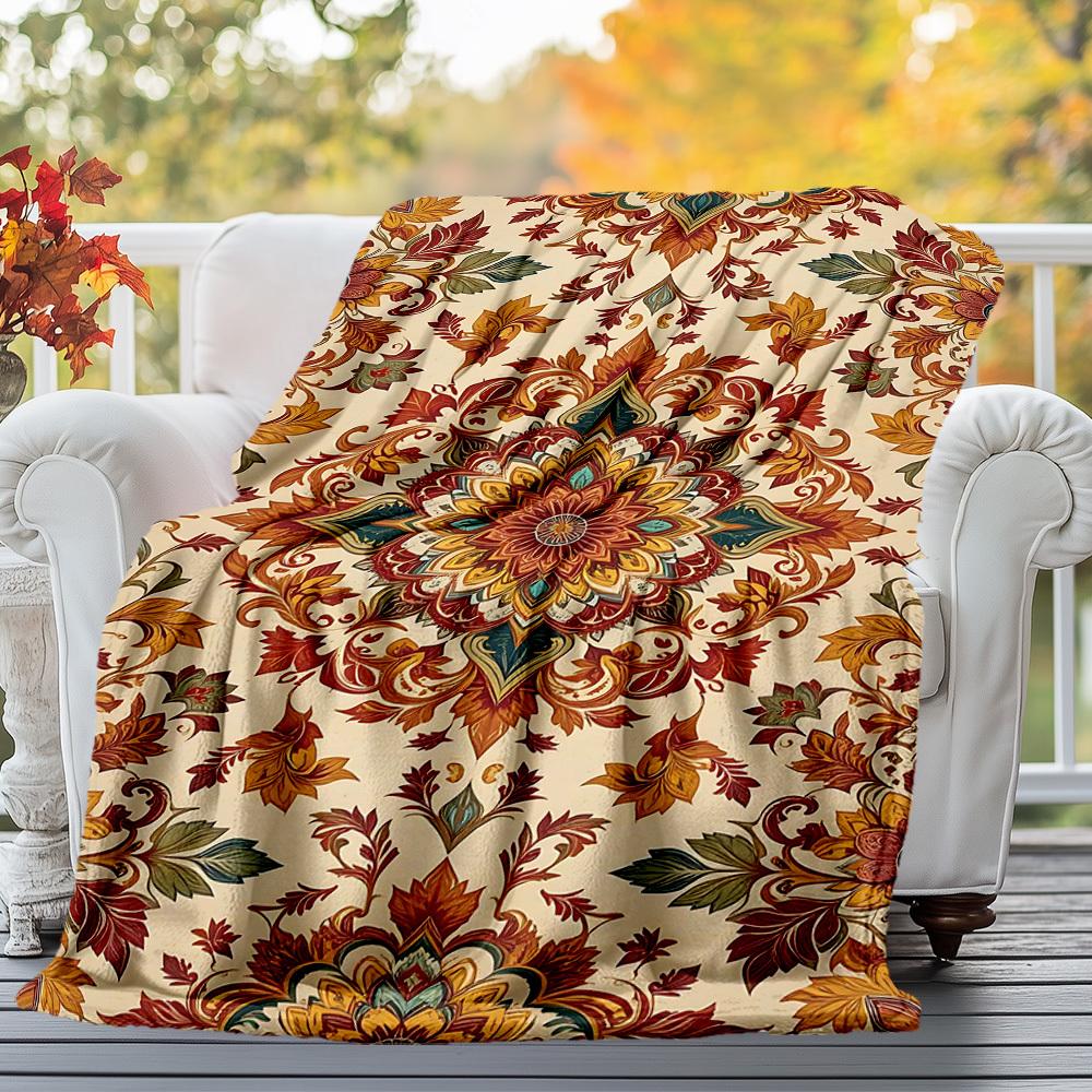 1PC floral patternOutdoor Flannel Blanket - Soft Plush Decor for Picnics, camping, Bedroom, Playroom, Office, or Lunch Break 1245A