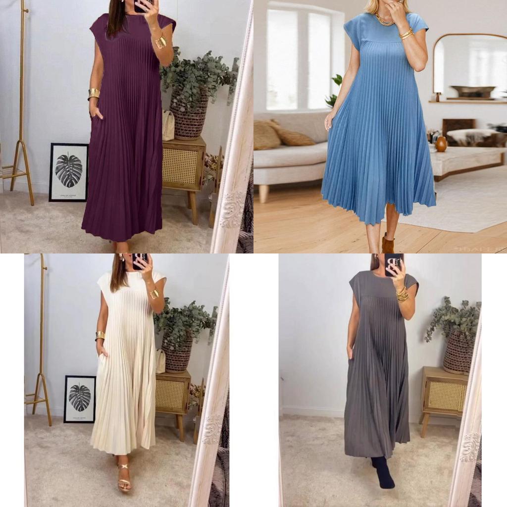 Elegant Fall Maxi Dress With Pleated Design For Womens Office Wear