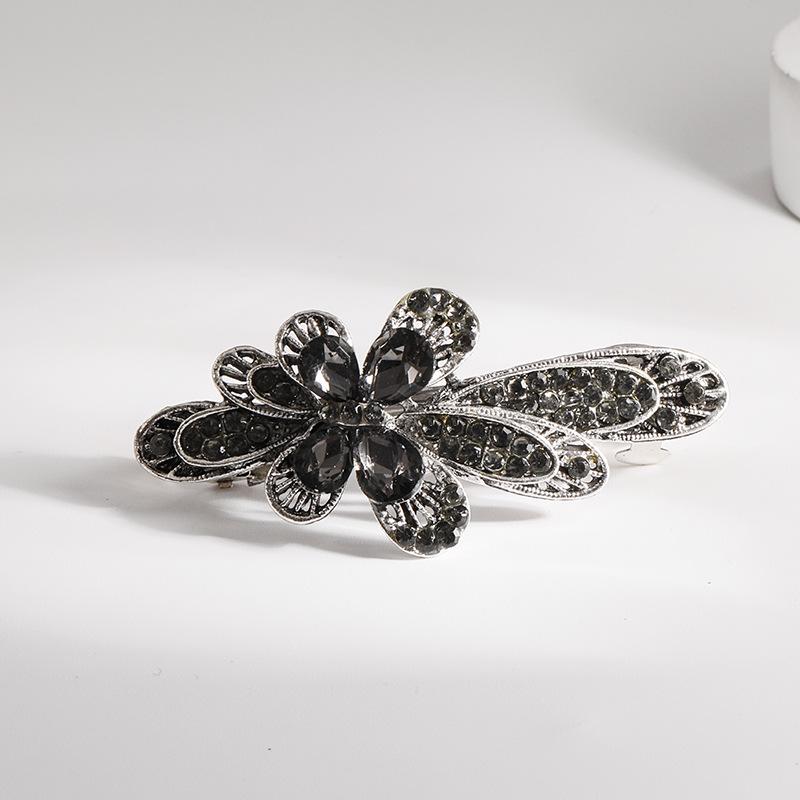 Clip de Primavera de Circonita Blanca Flor de Pedrería Brillante Clip Superior Clip Horizontal Elegante Adorno para el Cabello de Moda para Madres