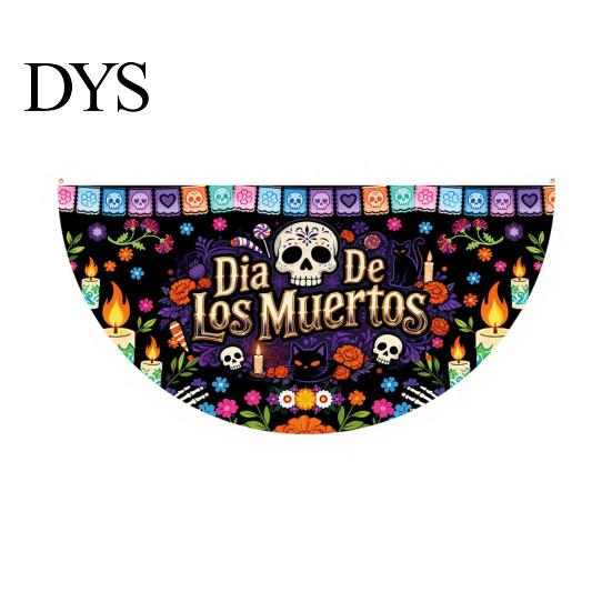 Colorful Cemetery Memorial Flag Day of The Dead Skull Bunting Banner, Marigold Print Fiesta Yard Sign Hanging Flag, Sugar Outdoor Party Decor