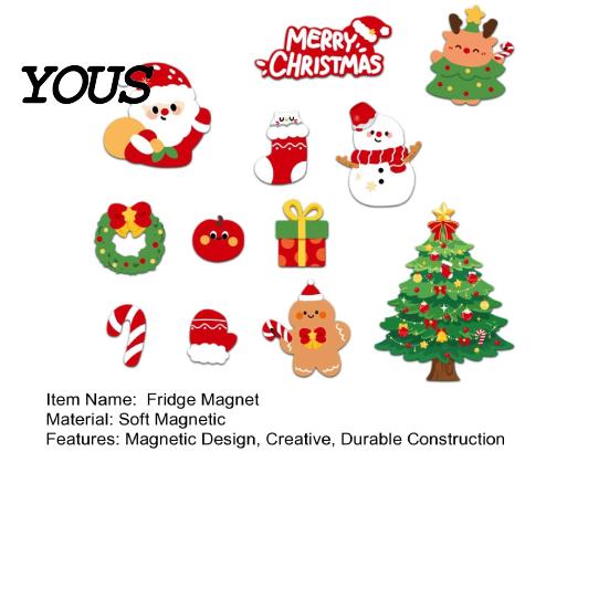 Winter Festival Decorations 12Pcs Christmas Fridge Magnet Set, Soft Magnetic Decals with Office Filing Cabinet Magnets Santa/Snowman/Reindeer/Wreath
