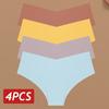 4PCS Women Seamless Briefs Sexy V-Waist Underwear 10 Solid Colors Ice Silk No Trace Panties Female Breathable Intimates Lingerie