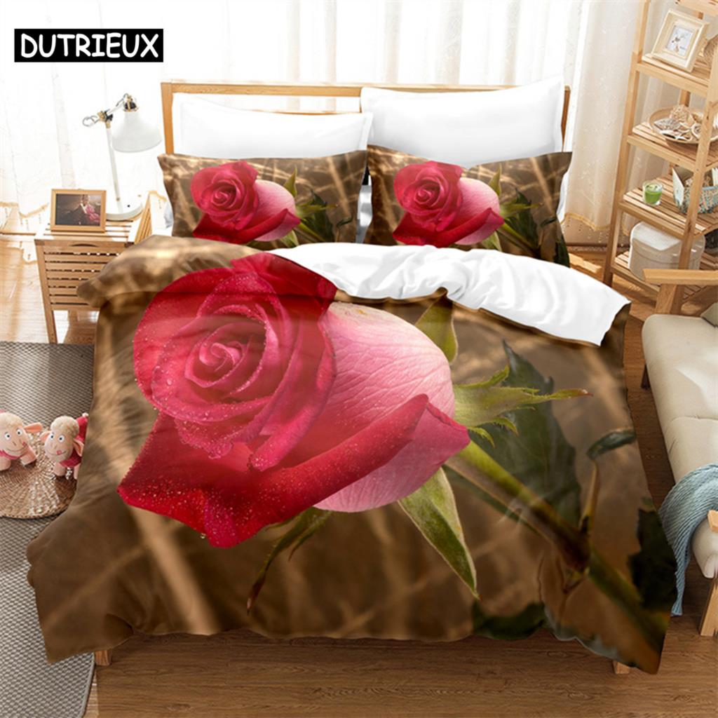 Lussuoso Set Letto Matrimoniale Rosa Rossa Set Copripiumino Set Biancheria da Letto Piumone Set Biancheria da Letto Biancheria da Letto King Size Copripiumino Set Biancheria da Letto