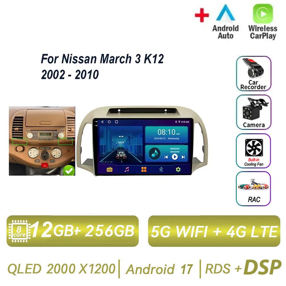 Pour Nissan March 3 K12 2002 - 2010 Autoradio Android 17 Carplay Auto Lecteur Multimédia Écran Navigation 4G GPS 2 Din