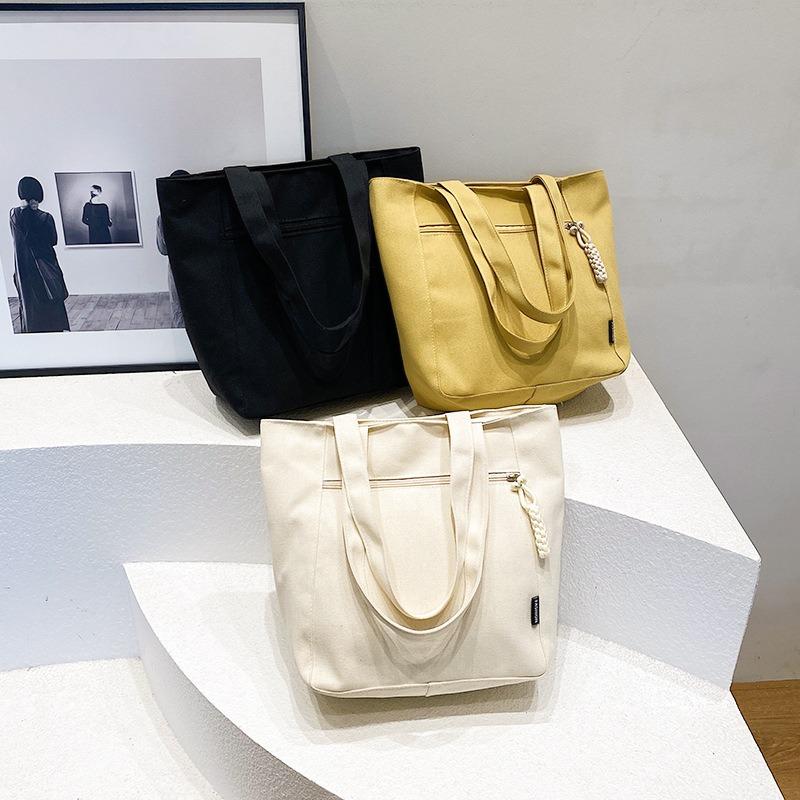 Stylish Simple Solid Color Retro Canvas Women's Bag New Versatile Portable Tote Bag Casual Shoulder Armpit Bag