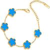 Lucky Five-Leaf Clover Beaded Bracelet for Women Classic Fashion Minimalist Gold Plated Stainless Steel Jewelry