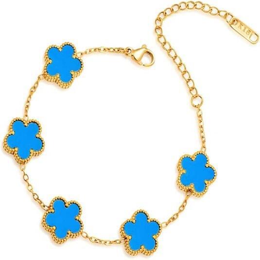 Lucky Five-Leaf Clover Beaded Bracelet for Women Classic Fashion Minimalist Gold Plated Stainless Steel Jewelry