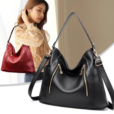 New Autumn and Winter Women's Handbag Large Capacity Tote Bag Solid Color Retro Multi-zipper Women's Shoulder Bag Portable