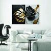 Canvas Print, Monstera Gold and Black On White and Black Background
