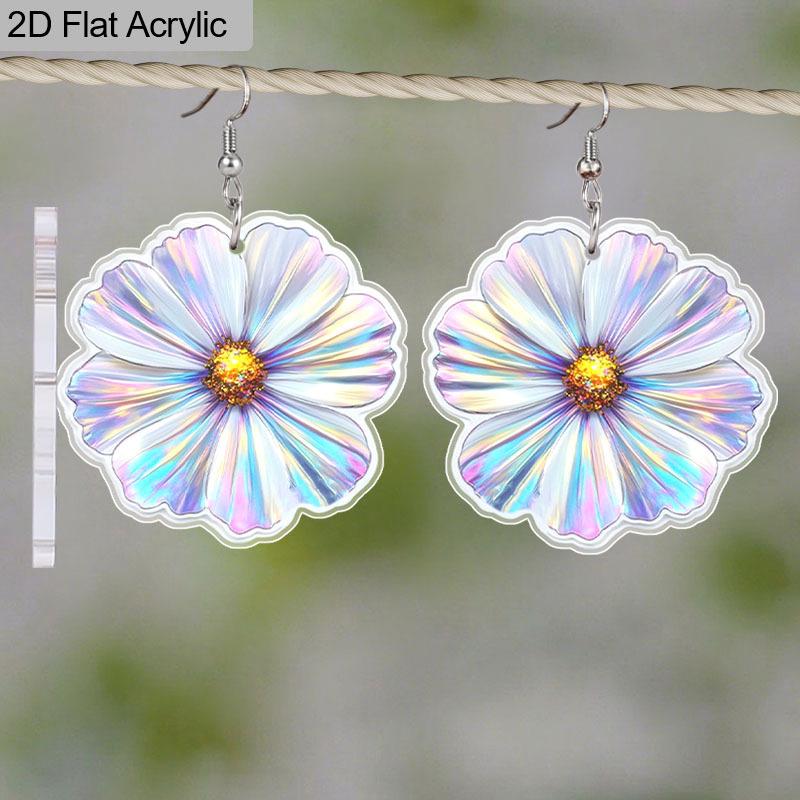 2D Flat Acrylic Cute Glittering Flower Dangle Earrings, Perfect as a Festive Gift for Women, Holiday Party Decorative Jewelry