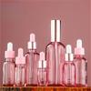 5/10/15/20/30/50/100ml Transparent Pink Glass Bottle with Pipette, Refillable for Serum & Oil, Empty