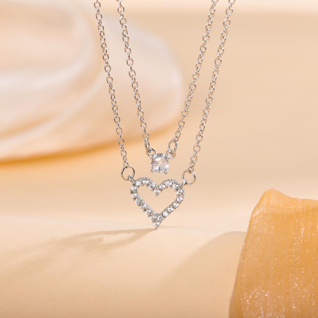 New Fashion Double Layer Love-shaped 925 Sterling Silver Personality Crystal Necklaces XL131