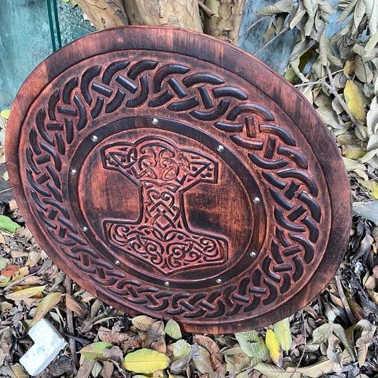 Viking Round Carving Shield,60.96 Cm Knight Battle Medieval Warrior Ship Armor Wooden Shield Best Wall Décor Gifts