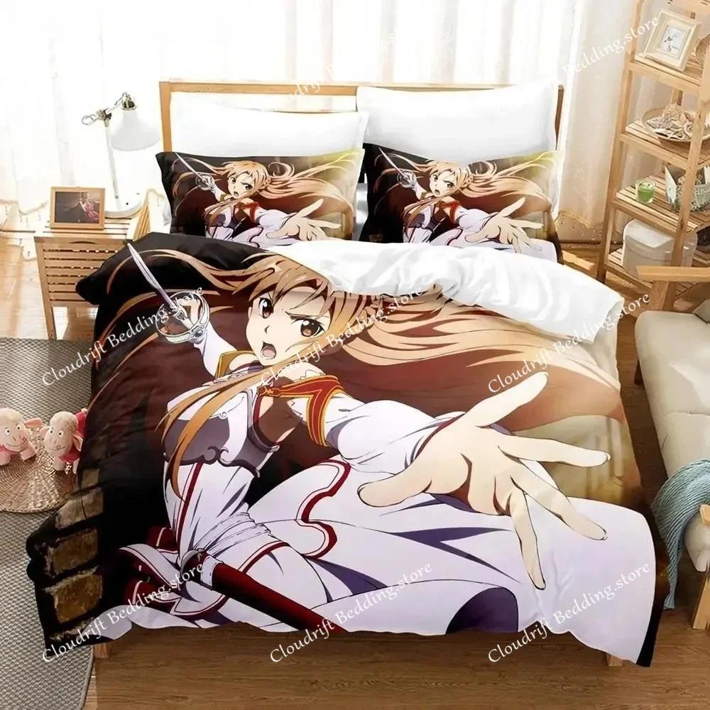 Sword Art Online Bettwäsche-Set 3D Anime-Druck Polyester Bettbezug Kissenbezüge Queen King für Kinder Geschenk Anime Bettbezug-Sets