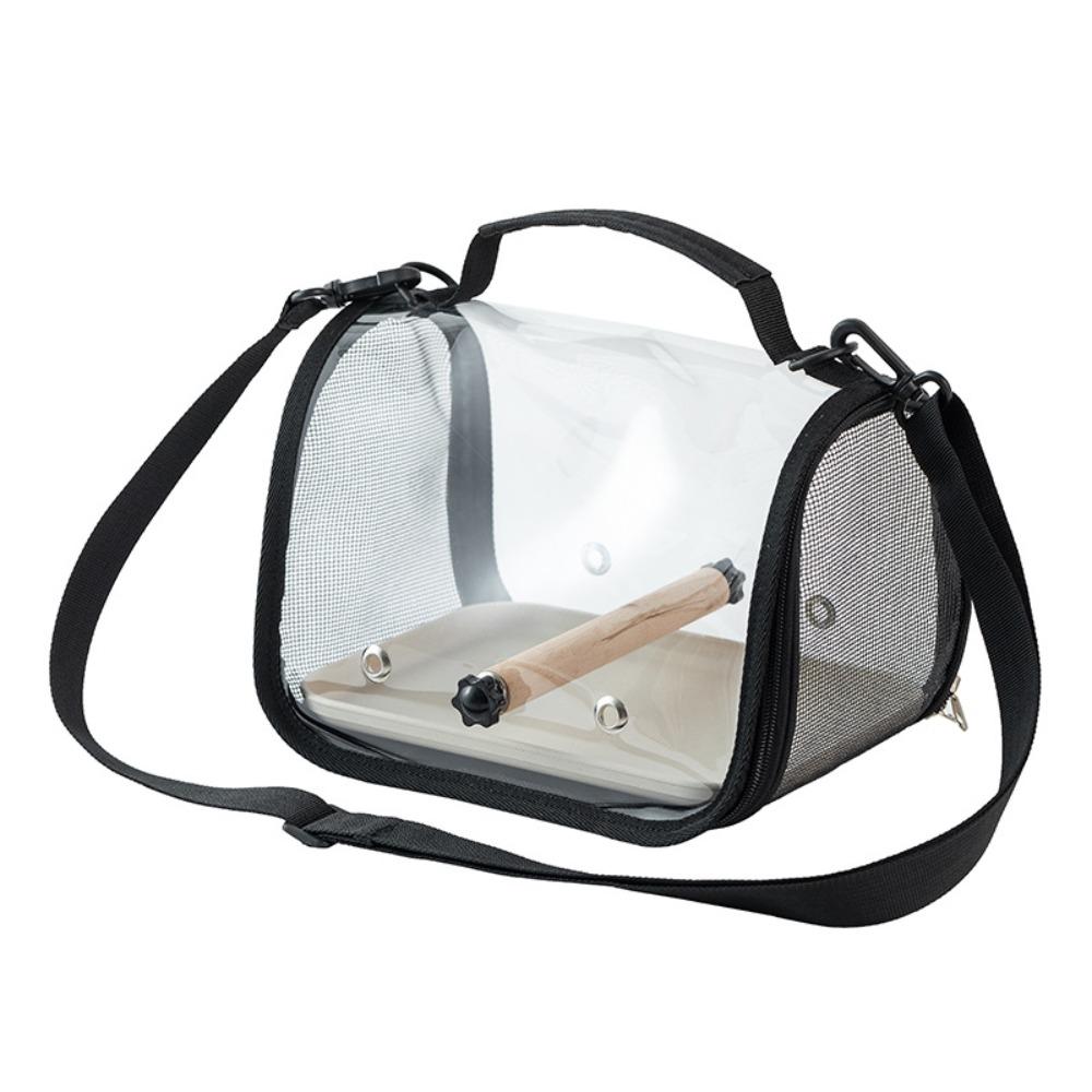 

Portable Bird Carrier Bag Breathable Mesh Folding Travel Bird Cage Clear Window Wooden Stand Bird Transport Cage Outdoor Travel чорний