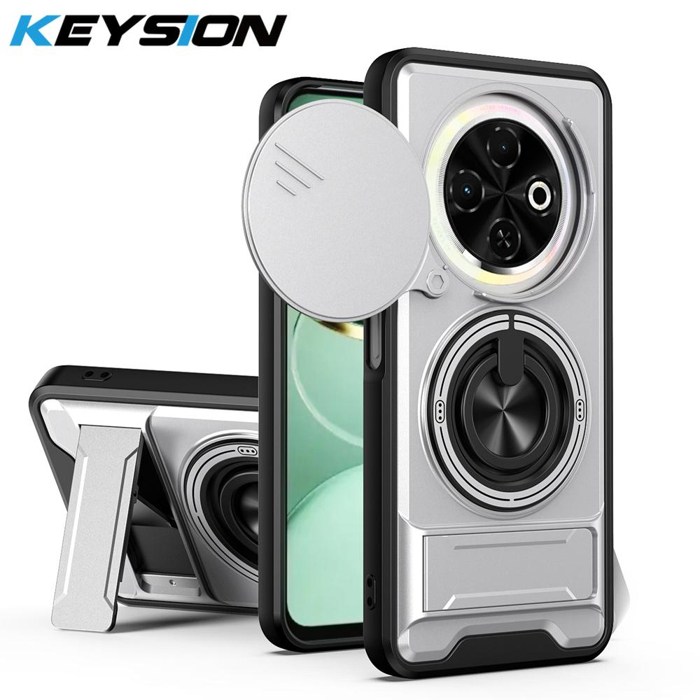 KEYSION Magnetic Phone Case for TECNO Spark 30C 4G Slide Camera Protection Upright Kickstand Shockproof Back Cover for Spark 30C