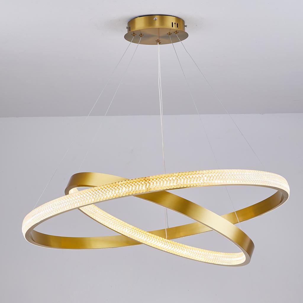 Ceiling Lamp Hanging Chandelier Led + Remote Control 43W 80/60Cm 2 Rings Gold