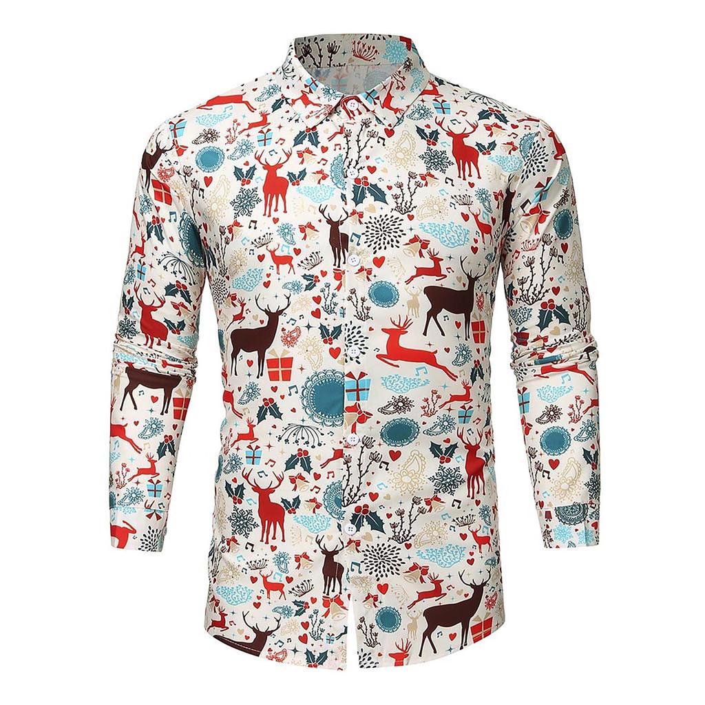 Men Casual Snowflakes Christmas Deer Printed Christmas Shirt Top Blouse