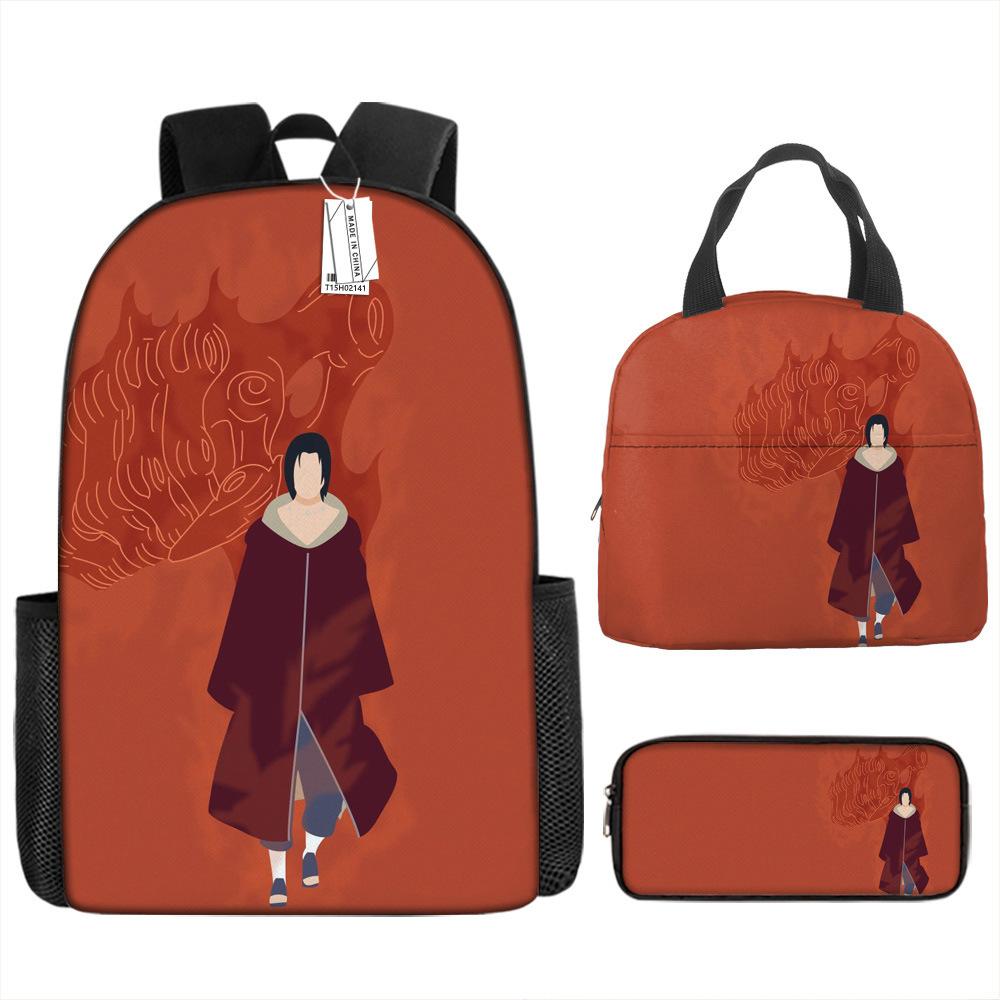 Naruto Shippuden Elementary and Secondary School School Bag Large Capacity Campus Backpack Lunch Bag Pencil Bag Three-piece Set