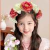Imitation Rose Flower Headband Retro Fake Flower Decor Crown Headband Women Headpiece Hair Hoop Party Decor
