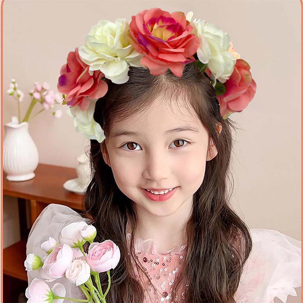 Imitation Rose Flower Headband Retro Fake Flower Decor Crown Headband Women Headpiece Hair Hoop Party Decor