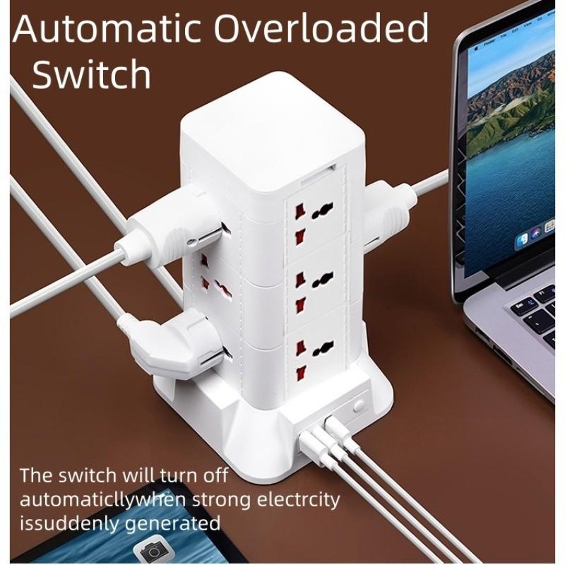 Multiple Ports Automatic Overloaded Switch Socket Board Household Power Expansion Tower Socket Surge Protector