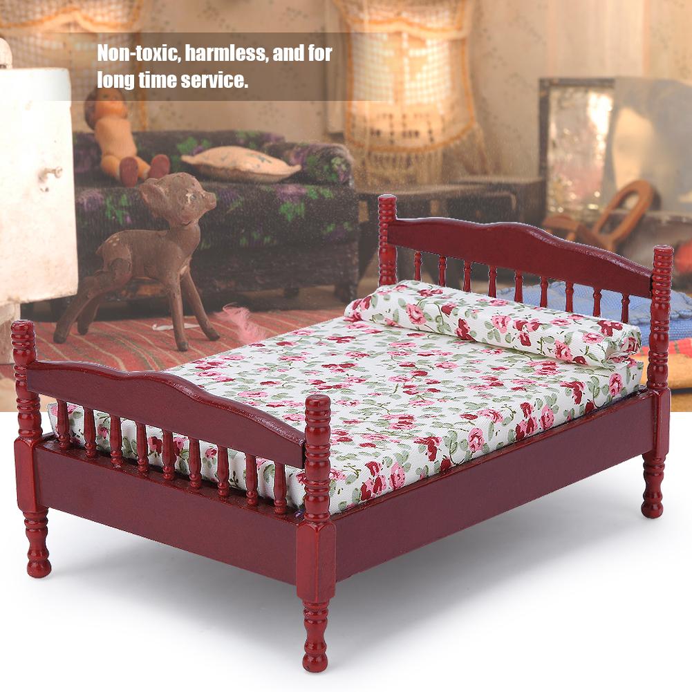 1:12 Mini Puppenhaus Schlafzimmer Bett Modell Zubehör Raum Möbel SpielzeugBraun