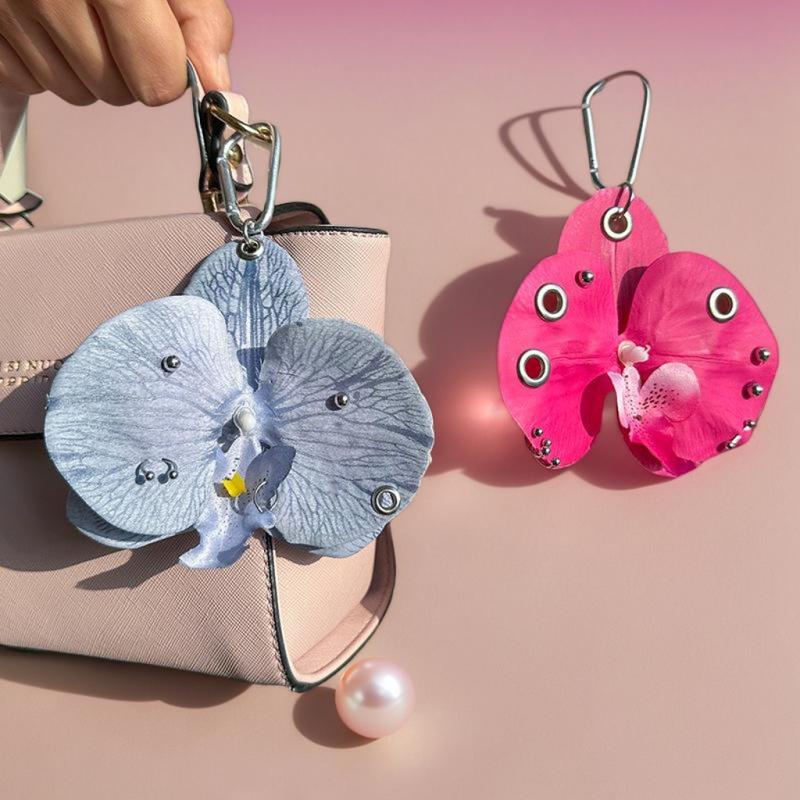 Pretty Phalaenopsis Orchid Keychain; Inventive Faux Flower Pendant; Stylish Carry-on Decoration; Finest Gift Selection.