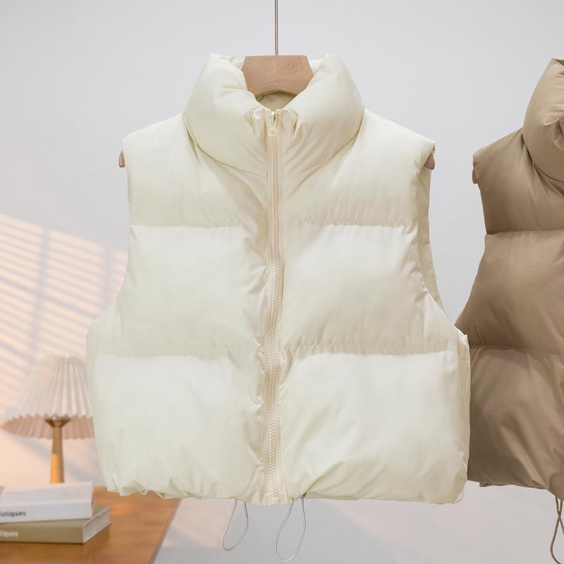 Down Cotton Vest for Women,autumn and Winter Stand Up Collar, Thick and Warm Short Sleeveless Cotton Jacket, Vest Jacket, Trendy