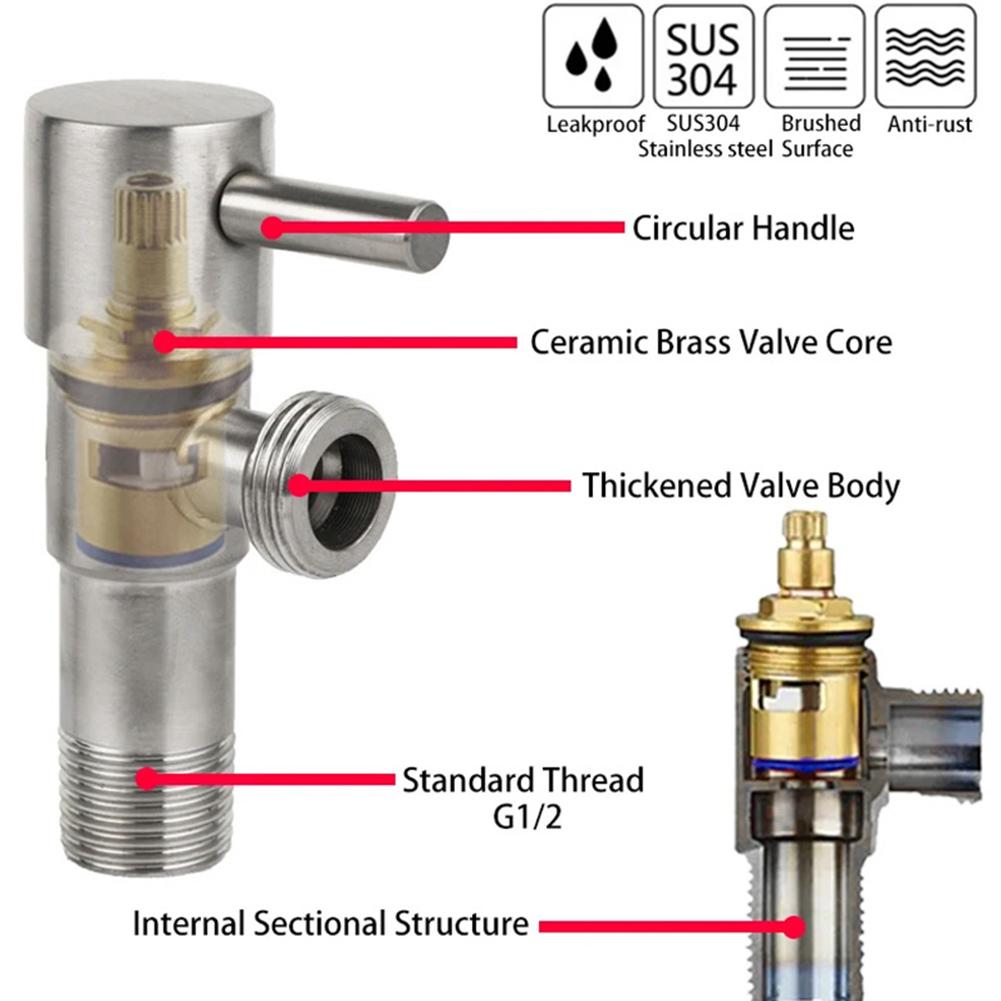 Stainless Steel Hot Cold Water Angle Valve Large Flow Bidet Faucet Angle Valves Water Heater Faucet Triangle Valve Bathroom