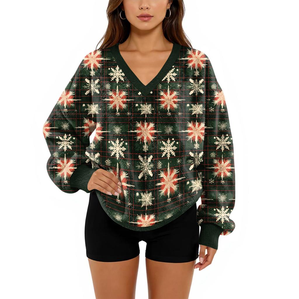 Women's V-Neck Sweatshirt Plush Solid Color Casual Fashion Long Sleeve With Pocketed Pullover Top