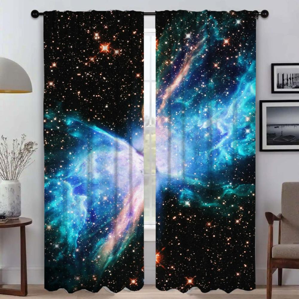 Kosmiczna Mgławica Zasłony Kuchenne do Dekoracji Aparatu na Halloween Zasłona Okienna do Pokoju 2 Panele Rolety Przegroda Salon Zaciemniająca