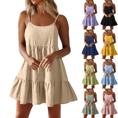 Summer Sexy Party Solid Color Spaghetti Strap Ruched Short Dress Casual For Womens