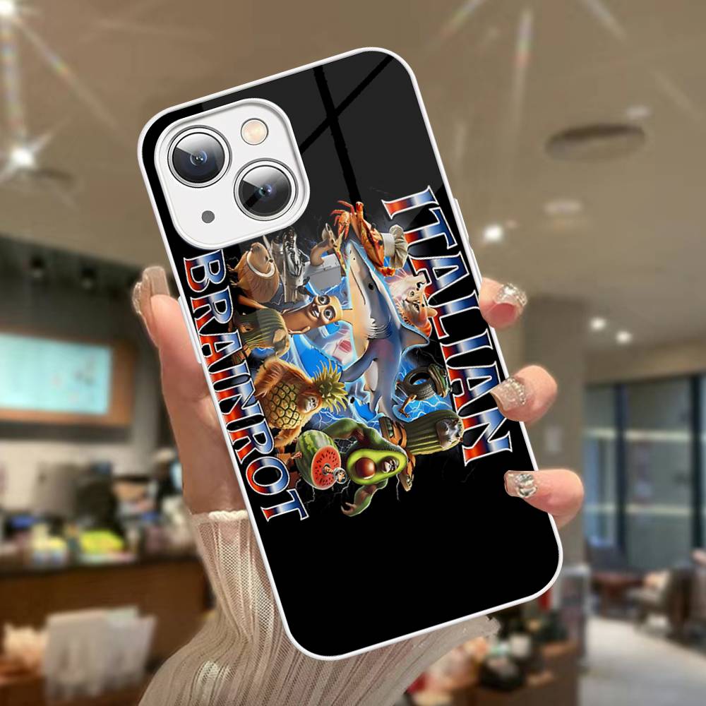 I-ITALIANS B-Brainrot Creative Animal Tempered Glass For Iphone 14 13 12 11 Pro Mini XS MAX 14Plus X XS XR Fundas
