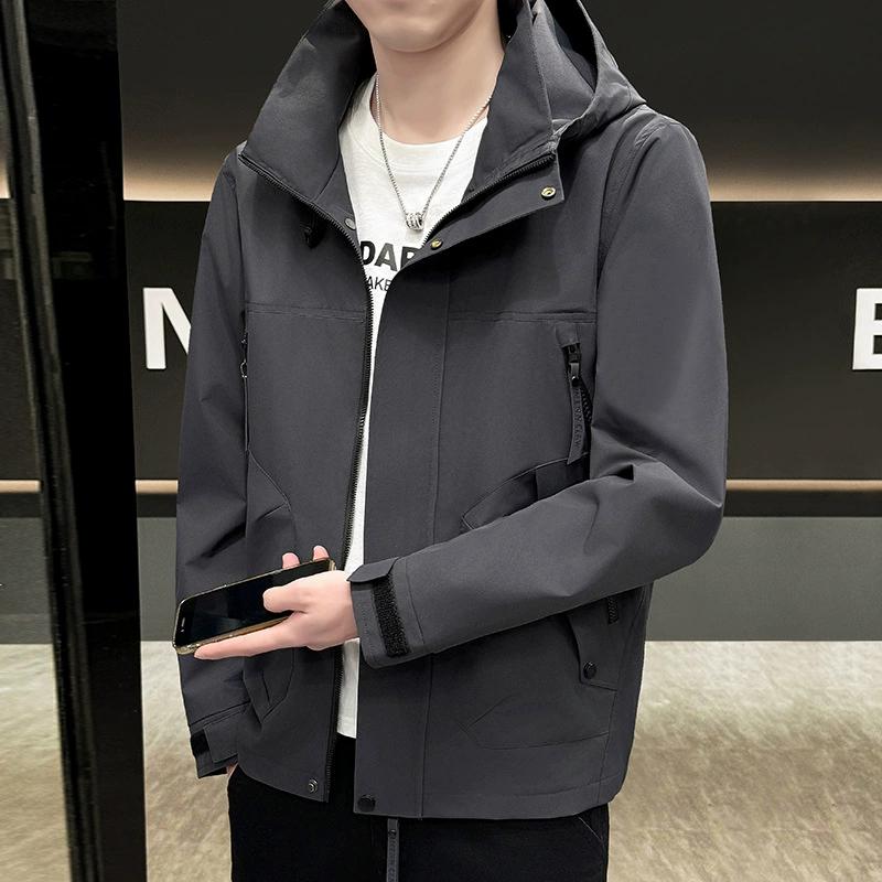 

Мужская верхняя одежда Весна и осень Куртка мужская осень Весна и осень Ветровка мужская с капюшоном для мужчин XXXXXL серый