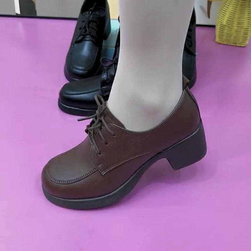 2025 New Fashion Versatile Casual Women's Leather Women's Shoes Thick Heel Single Shoes Non-slip Mother Shoes Four Seasons Work Shoes