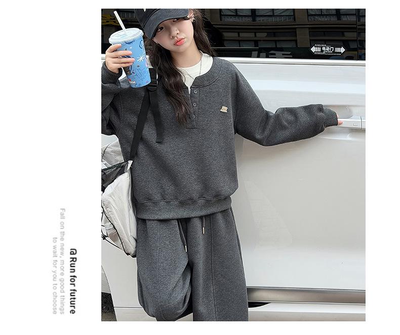 Girls' Faux Two-Piece Hoodie & Wide-Leg Pants Set – Korean Style for Autumn/Winter 2026