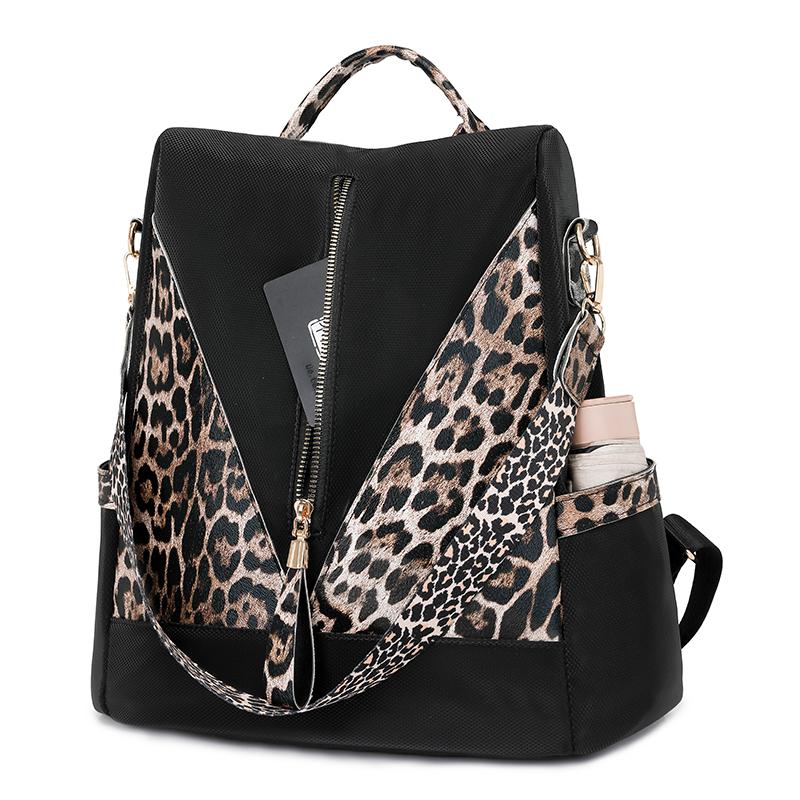 Rucksack mit Leopardenmuster und großem Fassungsvermögen für Damen, diebstahlsicherer Rucksack