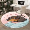 Charming Dachshund Chair Mat - Round Carpet with Hearts, Perfect for Home Decor, Office Use, and Gifts!0217b