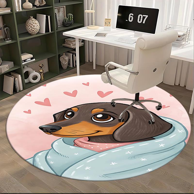 Charming Dachshund Chair Mat - Round Carpet with Hearts, Perfect for Home Decor, Office Use, and Gifts!0217b