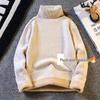 Men's Trendy High Neck Plus Velvet Sweater: Autumn/Winter Solid Color Knit Pullover