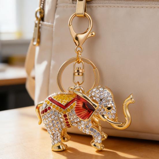 Rhinestone Elephant Keychain Alloy Good Luck Keychain with Keyring Sparkling Elephant Keychain Bag Charm Gift for Men Women