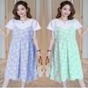 2025 Celebrity-Inspired Maternity Summer Two-Piece Patchwork Dress - Short Sleeve, Mid-Length, Loose Fit