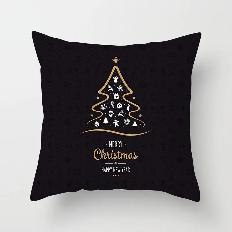 Christmas decoration cushion cover black gold elk print pillowcase sofa ornaments bedroom room home  holiday gift